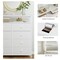 Bedroom Drawer Dresser with Shelves Large Capacity Organizer Tower for Closet with Faux Leather Chest of Drawers Tall Dressers for Living Room Hallway with Wood Top and Sturdy Steel Frame